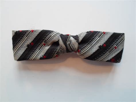 Vintage Bow Tie Clip on Black White and Red Stripes - Etsy