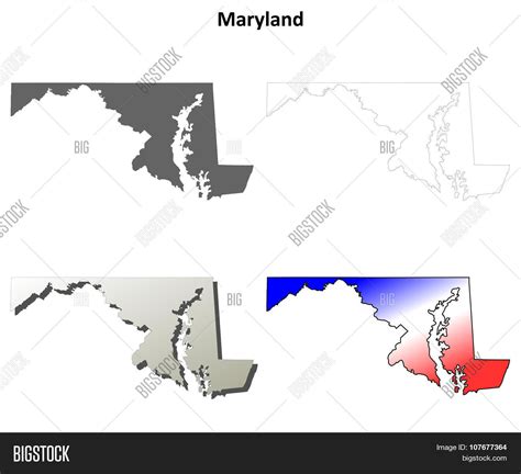 Maryland Outline Map Vector & Photo (Free Trial) | Bigstock