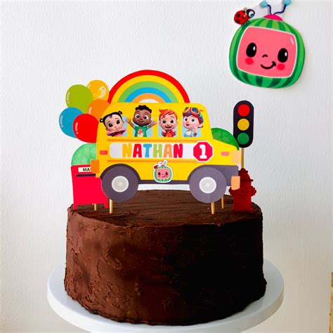 Cocomelon Wheels on the Bus Cake Topper | Bus cake, Wheels on the bus ...