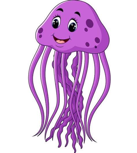 a purple jellyfish with black dots on it's head and eyes, smiling