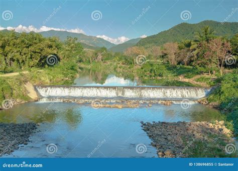 A Concrete Weir Blocks the River To Store Water Stock Image - Image of ...