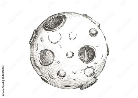 Moon with craters drawing pencil on white background Stock Illustration | Adobe Stock