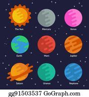 210 Solar System Planets Icon Set In Flat Style Clip Art | Royalty Free - GoGraph