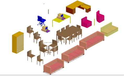 Creative 3d furniture blocks cad design view dwg file