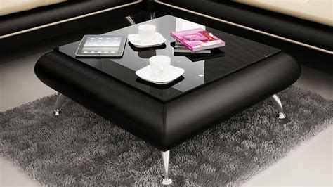 Contemporary Black Leather Coffee Table w/Black Glass Table Top Sofa Table Design, Coffee Table ...