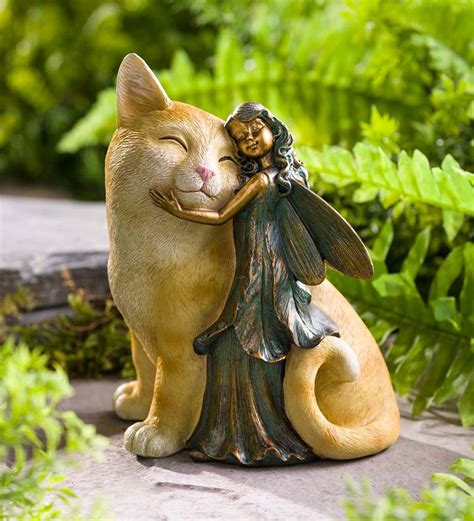 Fairy and Cat Garden Statue | Plow & Hearth