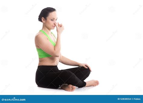 Alternate Nostril Breathing in Yoga Sukhasana Pose Stock Photo - Image ...