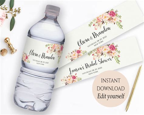 Water Bottle Label Template PDF Instant Download Printable Custom Label Editable Wedding Favor ...