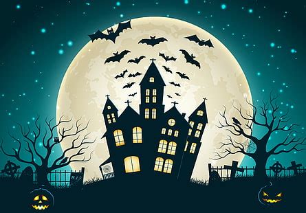 HD wallpaper: Halloween haunted house illustration, trees, castle, vector, cemetery | Wallpaper ...