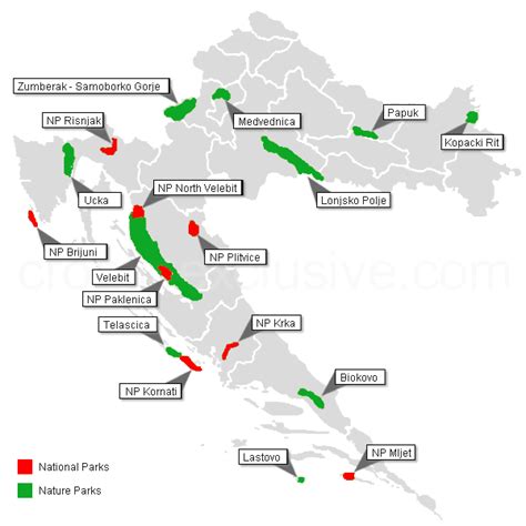 Croatian National and Nature Parks, Map National and Nature Parks in Croatia