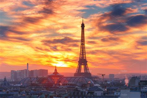 Eiffel Tower at sunset Paris, France | High-Quality Architecture Stock Photos ~ Creative Market