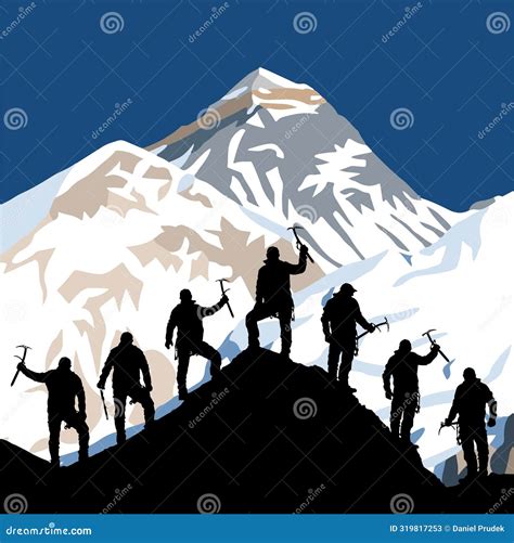 Seven Climbers with Ice Axe and Mount Everest Stock Illustration - Illustration of climb, mount ...