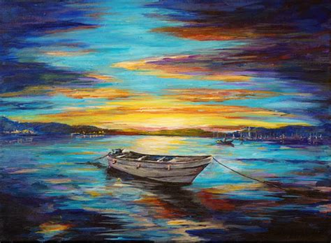 Professional Factory Wholesale High Quality Hand painted Abstract Landscape Single Boat At ...