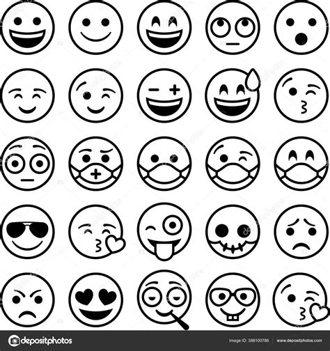 25 Smileys Emoticons. Black outline Stock Vector Image by ©baboondesign #388100786