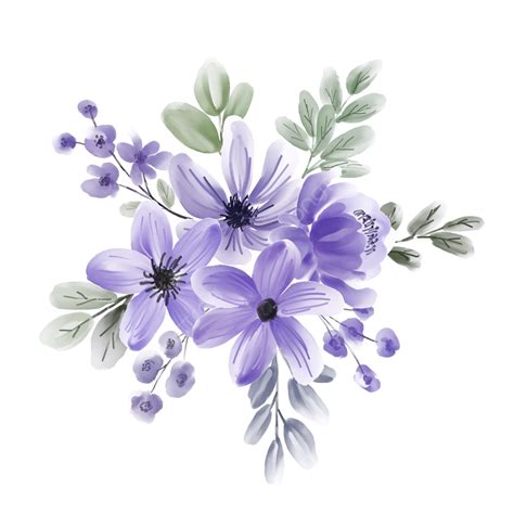 Purple Flower Bouquet PNG Picture, Watercolor Purple Flower Bouquet ...
