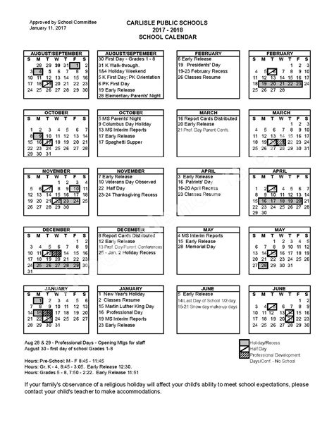 Carlisle Public Schools Calendars – Carlisle, MA