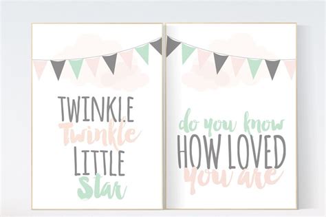 Twinkle Twinkle Little Star, nursery decor, Baby girl nursery decor, coral mint nursery decor ...