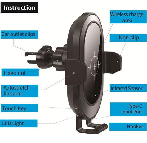 automatic clamping car wireless charger with infrared sensor dashboard ...