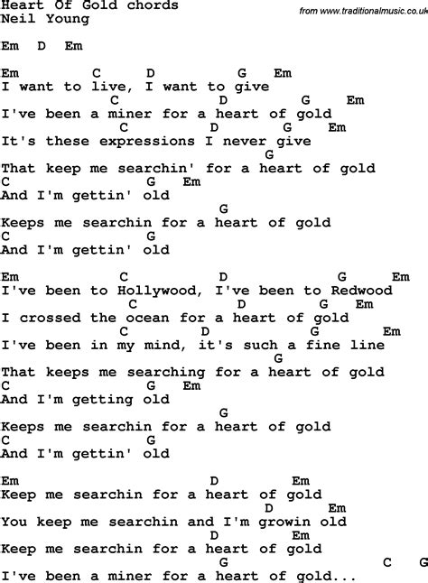 Song lyrics with guitar chords for Heart Of Gold