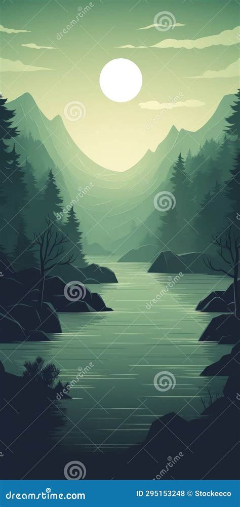 Tranquil Swamp: Minimalistic Dark Green and Light Cyan Mobile Wallpaper Stock Illustration ...