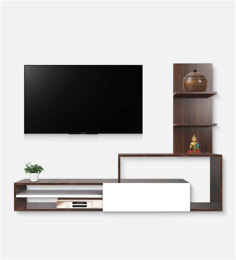 Buy Wooden Tv Unit With Cabinet in White & Walnut Colour by DecorGlance ...