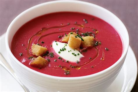 Beetroot soup with creme fraiche and chives - Recipes - delicious.com.au