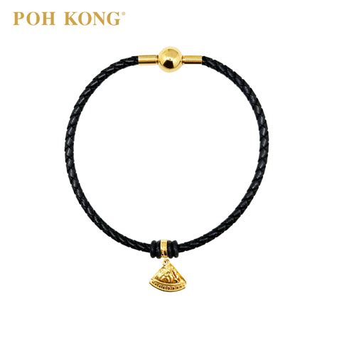 POH KONG 916/22K Gold Anggun Kuih Kapit Charm Pendant With Black Copper Bracelet