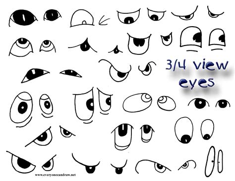 Three-Quarter View Cartoon Eyes | Cartoon eyes, Eye drawing, Cartoon drawings
