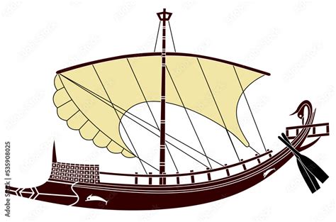 Bireme, a small sailing ship from Ancient Greece, as depicted on ...