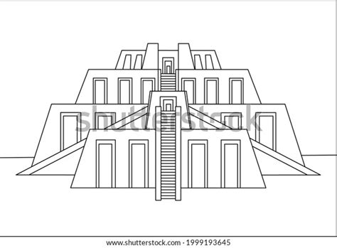 Vektor Stok Sumerian Architecture Ziggurat Black White Vector (Tanpa Royalti) 1999193645 ...