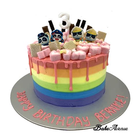 Baby Bus - Kiki & Miu Miu Edibile Image on fondant Drip Rainbow Cake ...