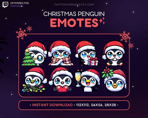 Christmas Twitch Emotes Holiday Penguin Emotes opening Present ...