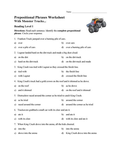 Prepositional Phrase Worksheet With Answers