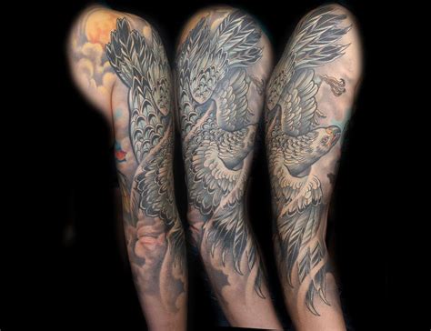 White hawk sleeve by Aaron Della Vedova: TattooNOW