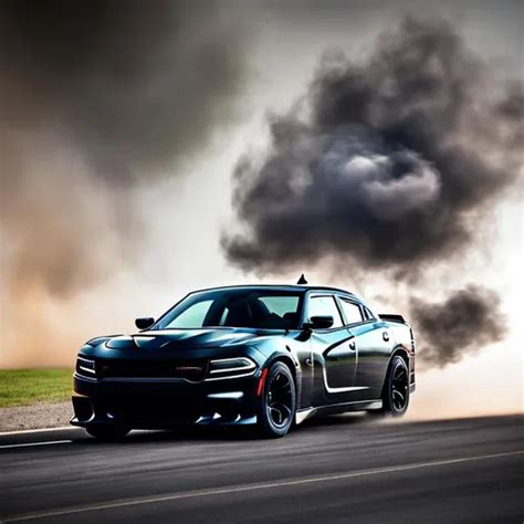 Black 2018 Dodge Charger Hellcat, doing a burnout an...