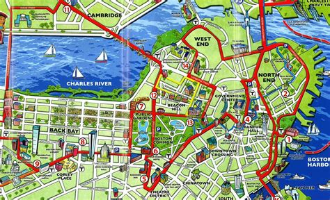 Boston touristique de la carte - la carte Touristique de Boston (États-unis d'Amérique)