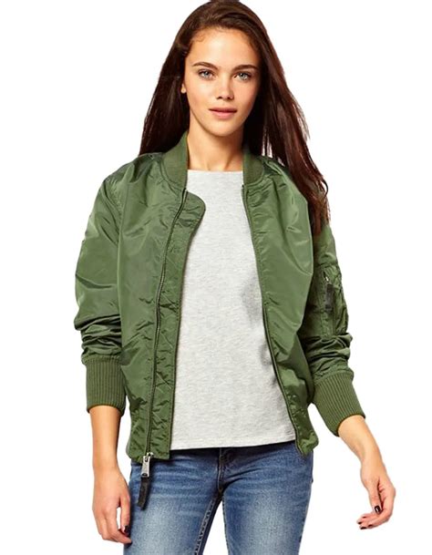 Lady Thin Womens Army Green Bomber Jacket Flight Jacket Ma1 Bomber Military Vintage Urban Girls ...