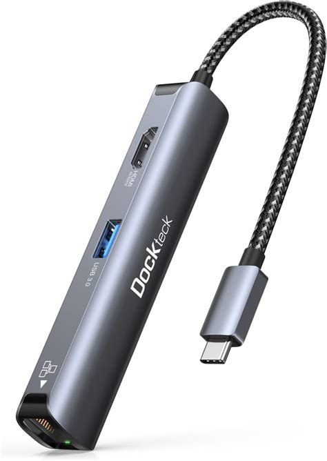 USB C Hub Ethernet Adapter, Dockteck 5-in-1 Type C Hub with 4K 60Hz ...