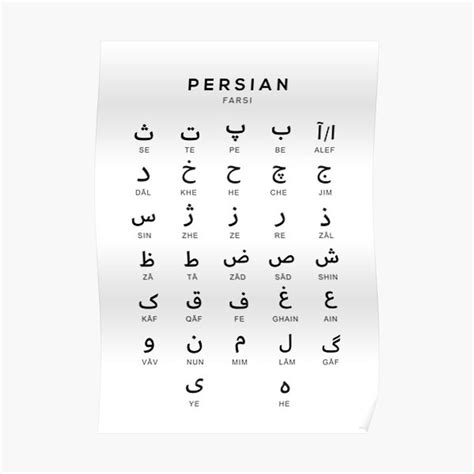 Persian Alphabet Chart, Farsi Language Chart, White Premium Matte ...