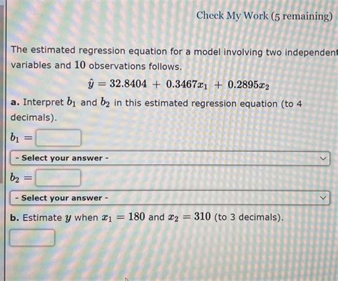 Solved The estimated regression equation for a model | Chegg.com