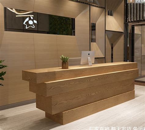 Wood Block Timber Style Split-level Reception Desk Design | UniqueKiosk