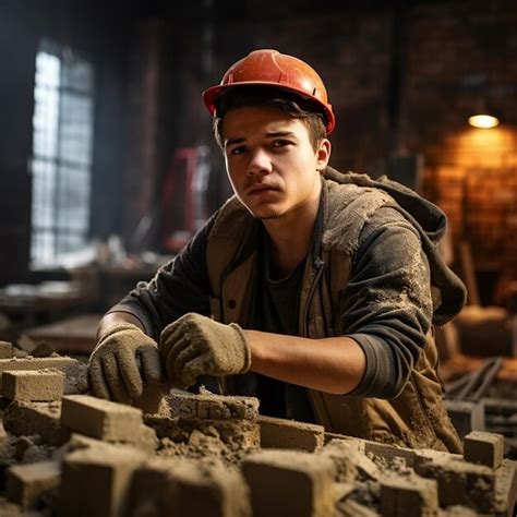 Premium Photo | Teenager with Professional Bricklayer in Training