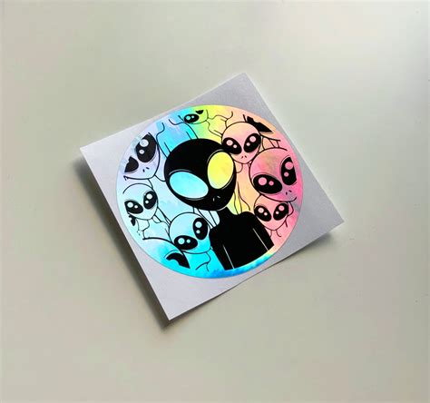 Holographic Alien Sticker Cute Psychedelic Space Aliens - Etsy