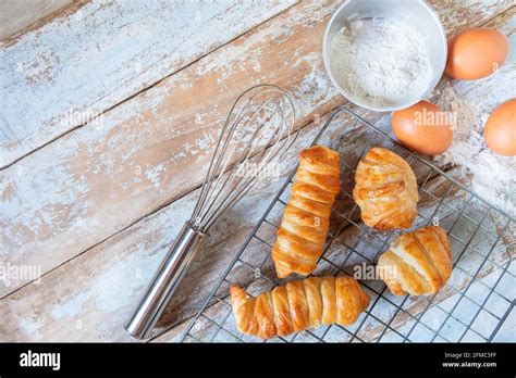 Homemade bread with egg and bowl of flour Stock Photo - Alamy