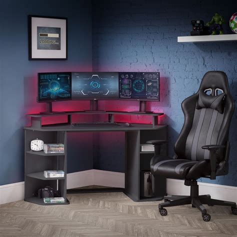 Orbit Grey Wooden Corner Gaming Desk | Happy Beds