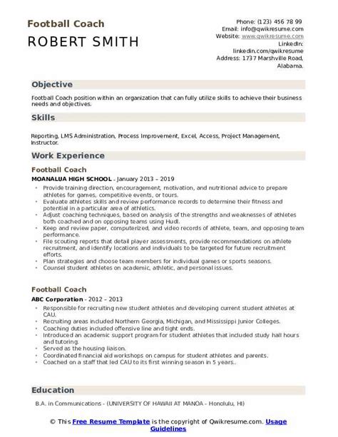 Football Coach Resume Samples | QwikResume