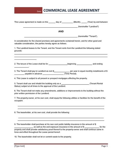 Commercial Property Lease Agreement Template Word - Printable Form, Templates and Letter