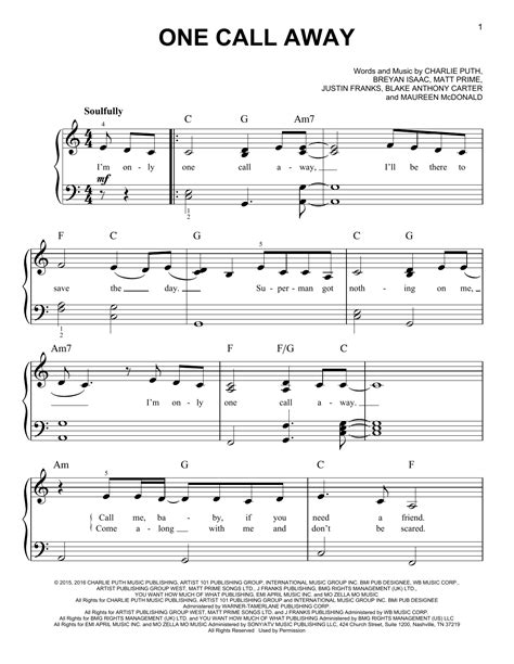 One Call Away | Sheet Music Direct