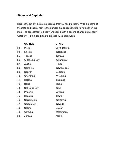 Printable List Of States And Capitals - Printable Word Searches