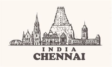 Chennai India Asia Icon Vector Art Design Skyline Flat City Silhouette Editable Template Stock ...